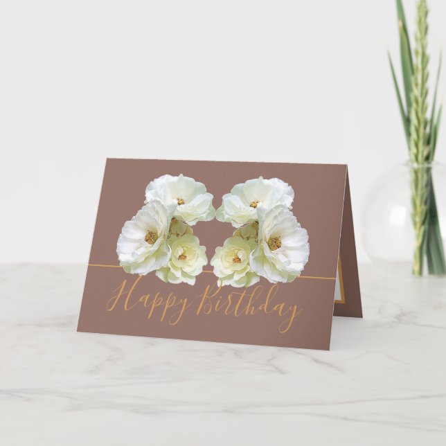 Carte Roses blanches Bouquet floral chic élégant Anniver (Devant)