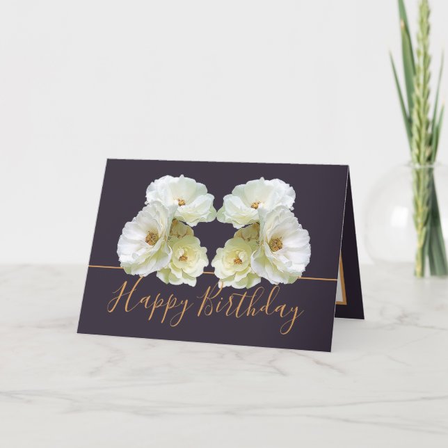 Carte Roses blanches Chic élégant Bouquet floral Anniver (Devant)