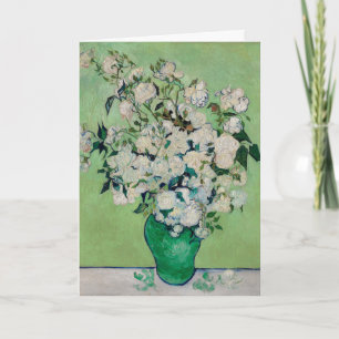 Carte Roses blanches de Van Gogh - Vase émeraude Art flo