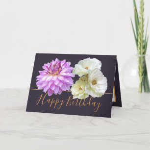 Carte Roses blanches et bouquet floral rose Dahlia Anniv