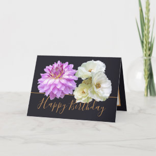Carte Roses blanches et bouquet floral rose Dahlia Anniv