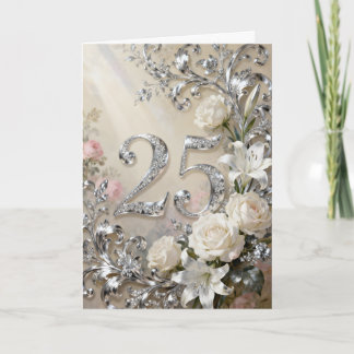 Carte Roses blanches et lys pour les noces d'argent