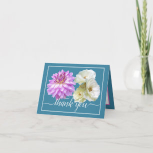 Carte Roses blanches et Merci de bouquet floral rose Dah