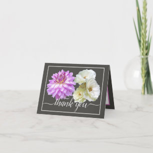 Carte Roses blanches et Merci de bouquet floral rose Dah