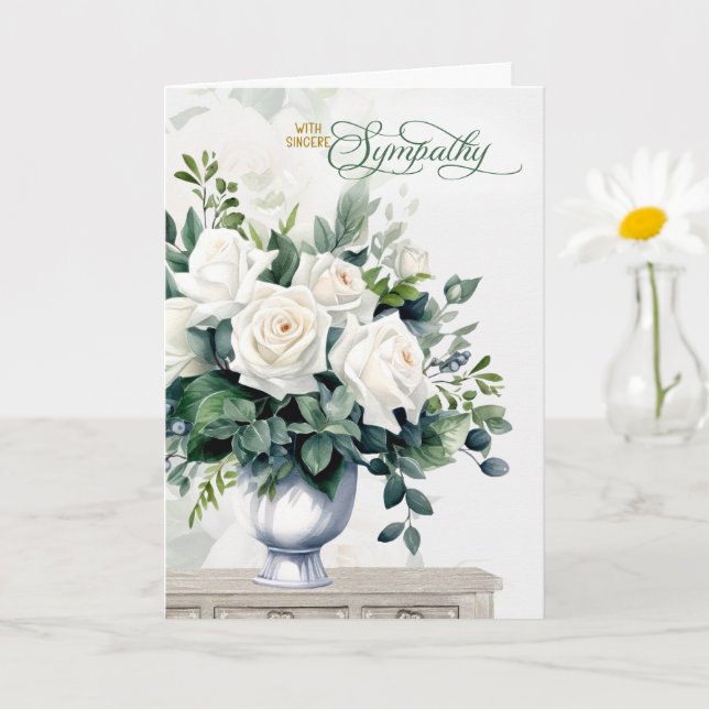 Carte Roses blanches et papillons de sympathie (Petite plante)