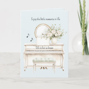 Carte Roses blanches romantiques Piano la vie n'est qu'u