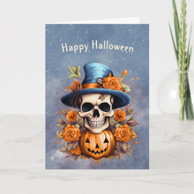 Carte Roses Citrouilles du crâne d'Halloween (Devant)