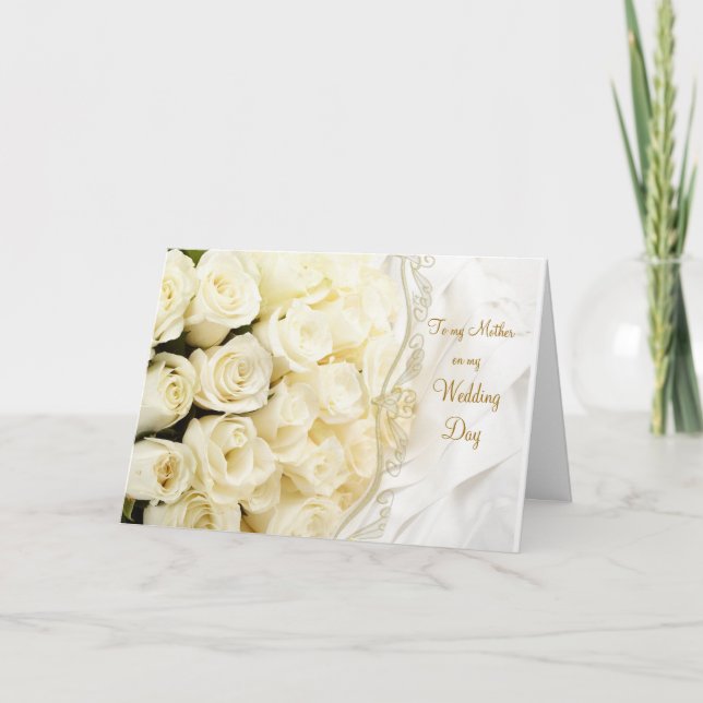 Carte Roses crème blanc. Merci Mère pour mon mariage (Devant)