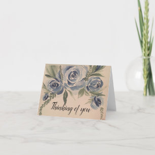 Carte Roses d'aquarelle bleu - Penser à vous - blanc