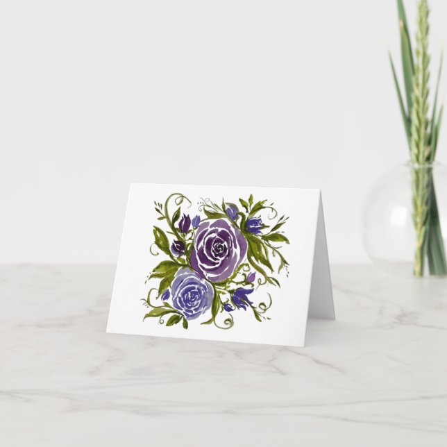 Carte Roses d'aquarelle lavande violette - blanc à l'int (Devant)