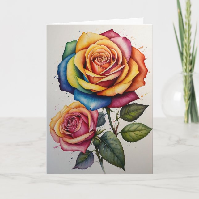Carte Roses d'aquarelle vierge (Devant)