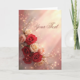 Carte Roses de mariage fantaisie rouge et rose élégantes