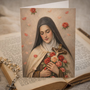 Carte Roses de Sainte-Thérèse et Crucifix de dévotion