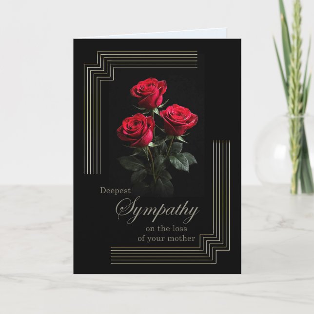 Carte Roses de sympathie de mère sur fond noir (Devant)