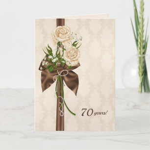 Carte roses du 70e anniversaire sur damask