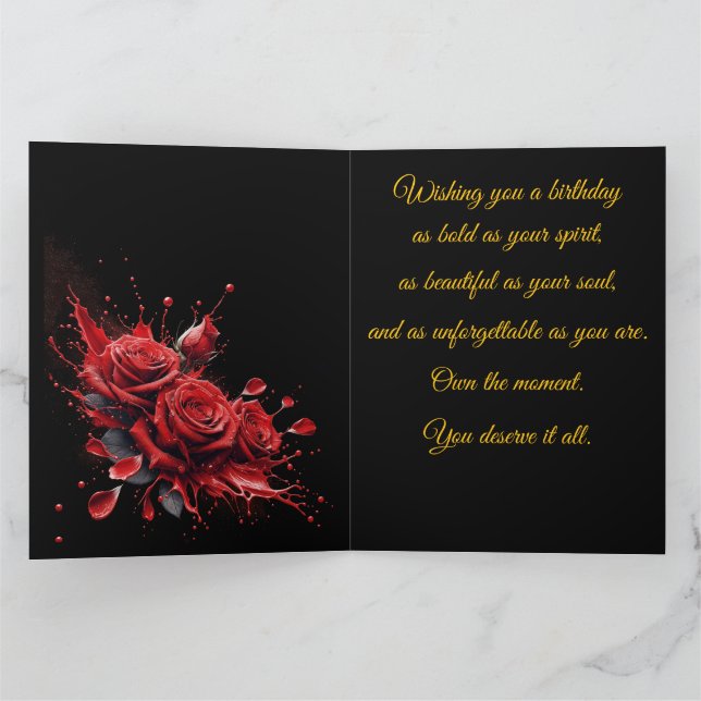 Carte Roses en Fleurs - Élégant Anniversaire (Intérieur)