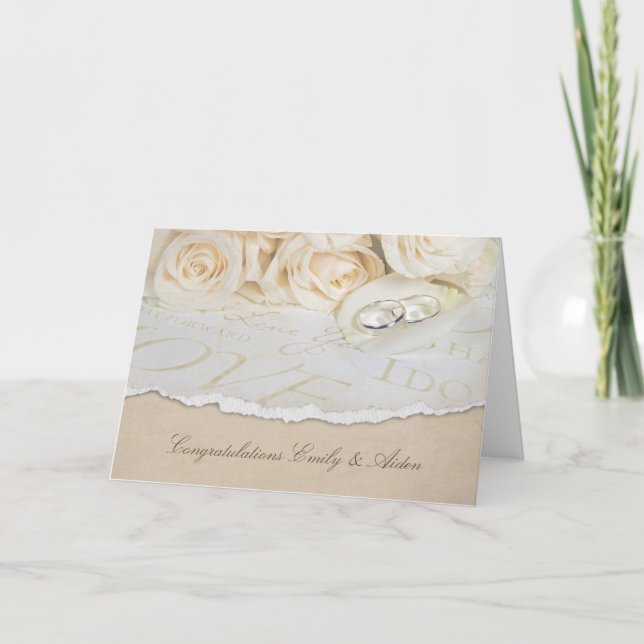 Carte Roses et anneaux Mariages (Devant)
