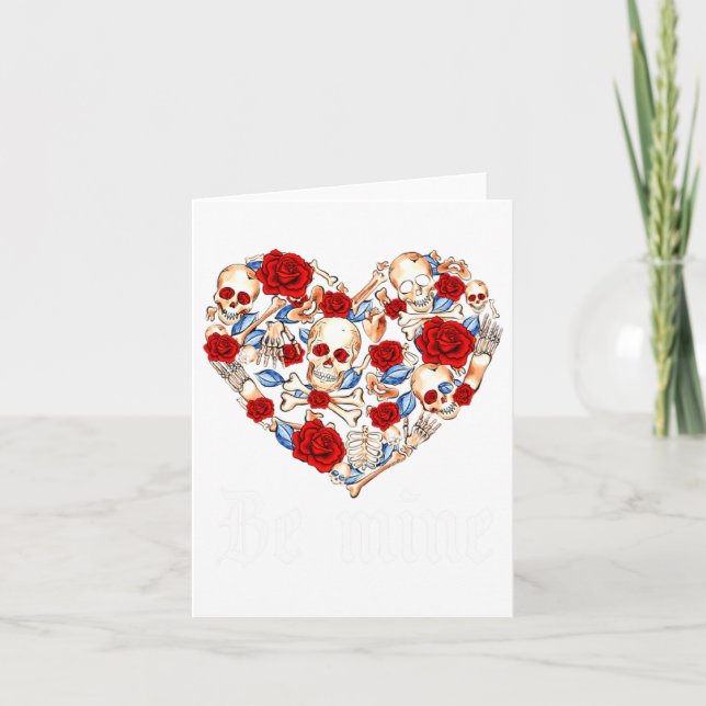 Carte Roses Et Crânes Cœur Style Gothique Saint Valentin (Devant)