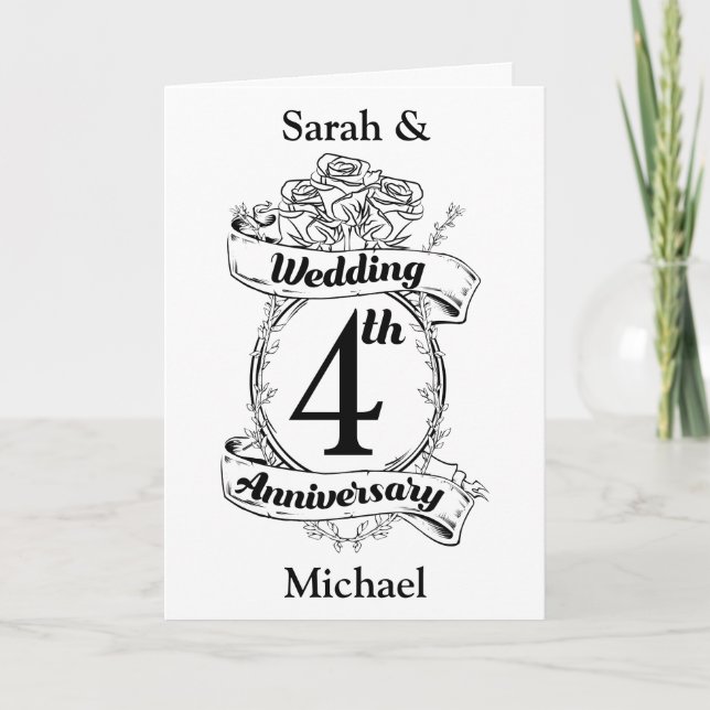 Carte Roses et vignes Romantique 4e anniversaire Mariage (Devant)