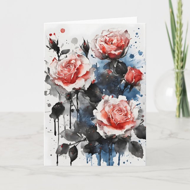 Carte Roses - Fleurs à l'aquarelle (Devant)