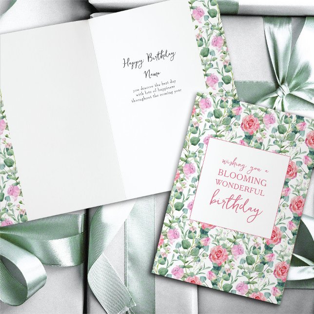 Carte Roses floraux florissant Merveilleux anniversaire (Feminine floral roses personalized birthday card)