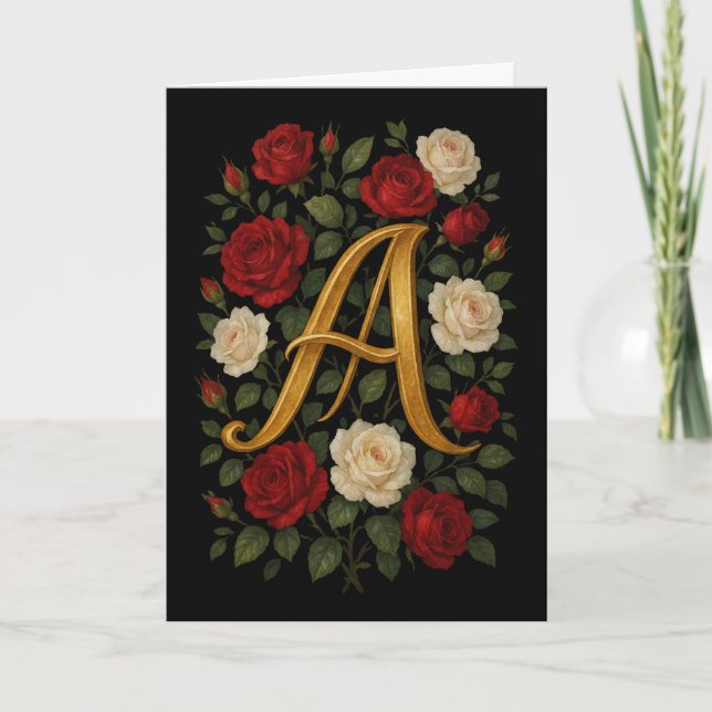 Carte  Roses grimpantes enchantées initiale « A »  (Devant)