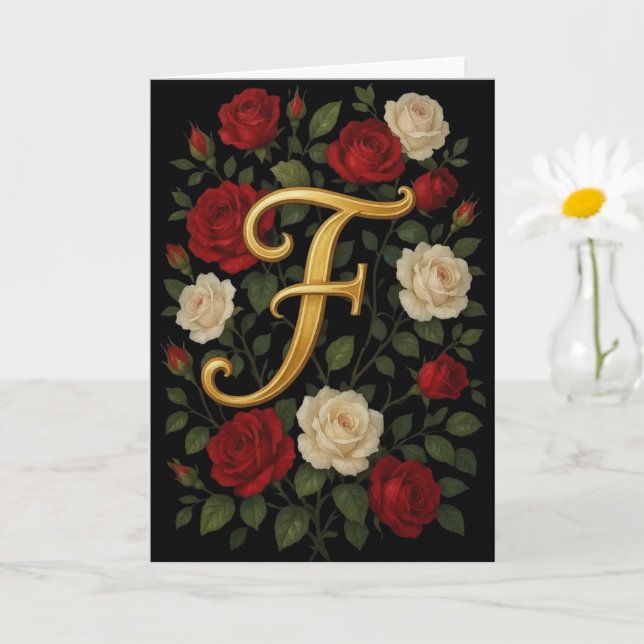 Carte  Roses grimpantes enchantées initiale « F »  (Petite plante)