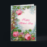 Carte ROSES & JASMINES, Bonne Fête des Mères<br><div class="desc">Elégant,  coloré,  romantique style vintage design floral rouge,  roses roses roses,  feuilles verts,  jasmins blancs par BALDESIGN3D.</div>