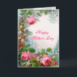 Carte ROSES & JASMINES, Bonne Fête des Mères<br><div class="desc">Elégant,  coloré,  romantique style vintage design floral rouge,  roses roses roses,  feuilles verts,  jasmins blancs par BALDESIGN3D.</div>