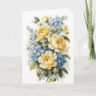 Carte Roses Jaunes Bleu Oublier-Moi-Pas Anniversaire