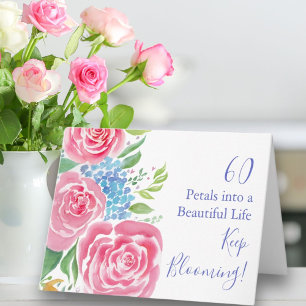 Carte Roses Lâches à l'aquarelle et Hydrangea 60e Annive