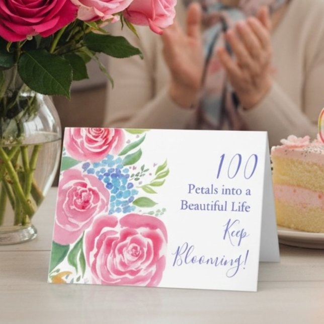 Carte Roses Lâches à l'aquarelle  & Hydrangea 100e Anniv (Créateur téléchargé)