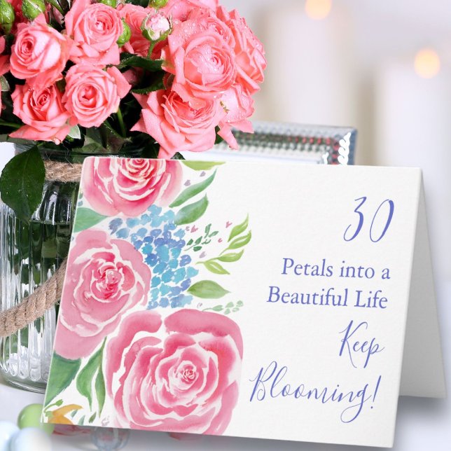 Carte Roses Lâches à l'aquarelle & Hydrangea 30e Anniver (Créateur téléchargé)