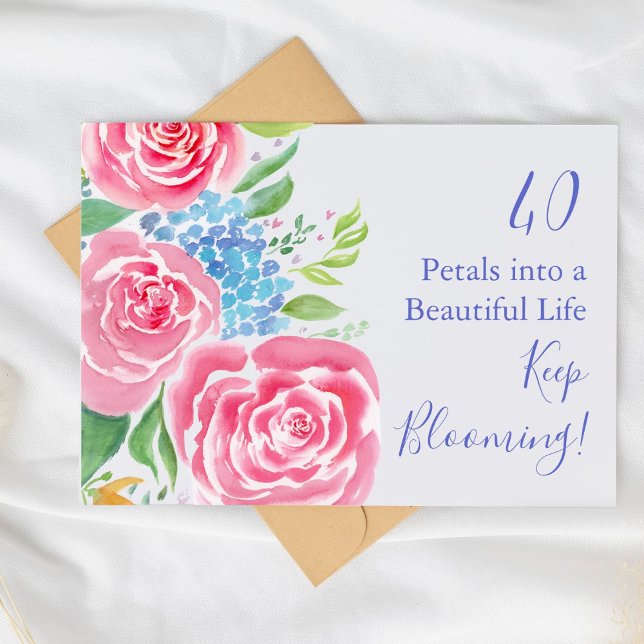 Carte Roses Lâches à l'aquarelle  & Hydrangea 40e Annive (Créateur téléchargé)