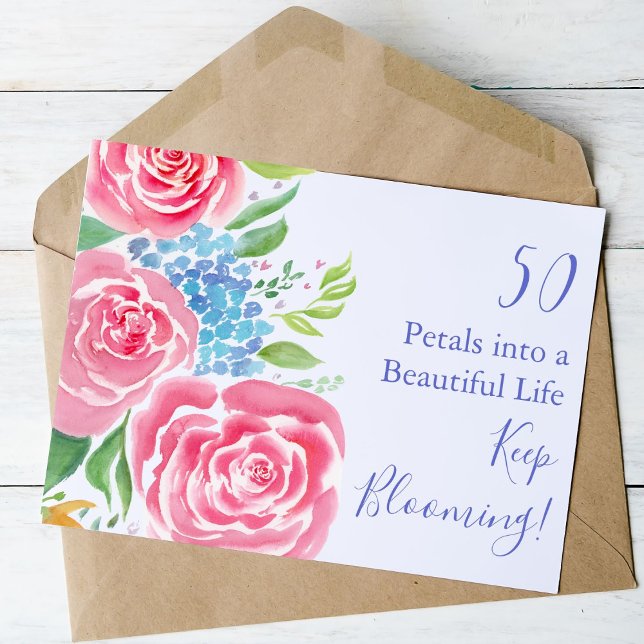 Carte Roses Lâches à l'aquarelle  & Hydrangea 50e Annive (Créateur téléchargé)