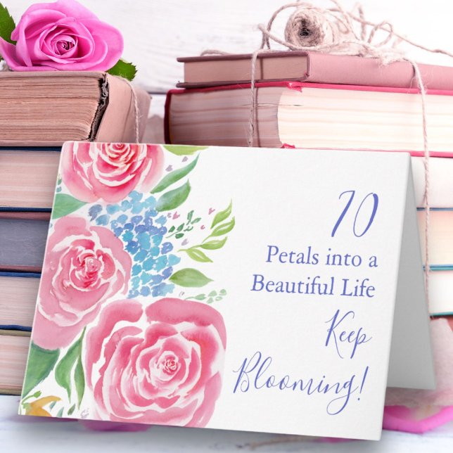 Carte Roses Lâches à l'aquarelle  & Hydrangea 70e Annive (Créateur téléchargé)