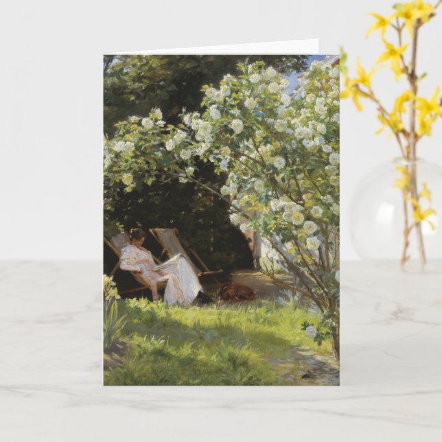 Carte Roses. Marie Krøyer assise dans la chaise longue (Fleur jaune)