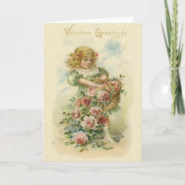 Carte Roses mignons de rose de petite fille (Devant)