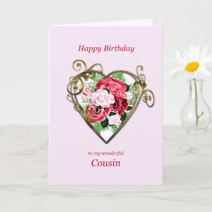 Carte Roses peints d'antiquité de l'anniversaire de Cous