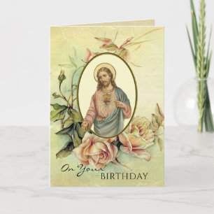Carte Roses religieuses d'anniversaire du Sacré-Cœur de 