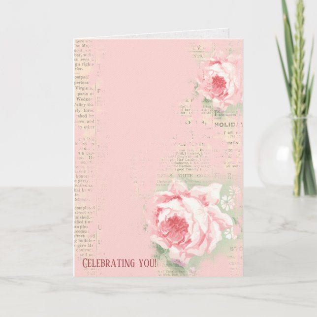 Carte roses rétro sur papier journal (Devant)