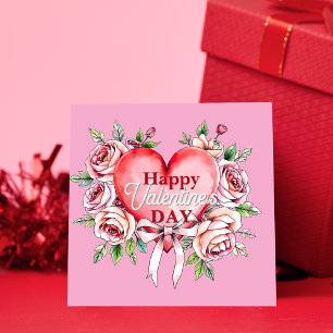 Carte Roses romantiques et coeur Saint Valentin