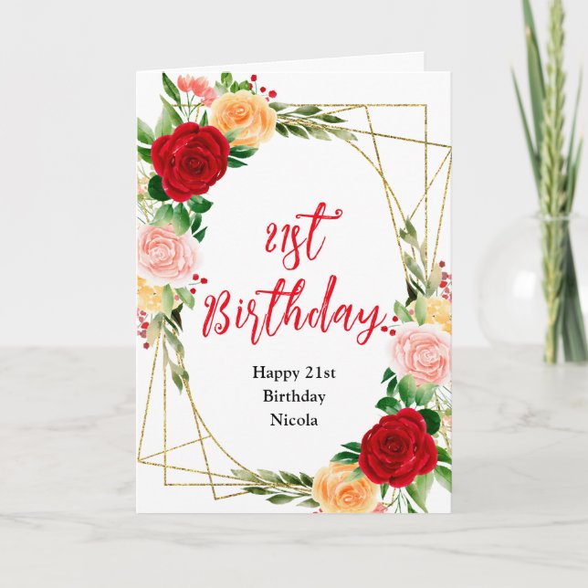 Carte Roses Romantiques Floral Anniversaire (Devant)