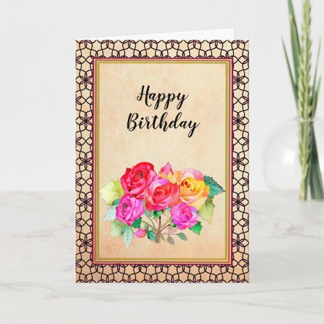 Carte Roses rose rouge jaune Anniversaire (Devant)