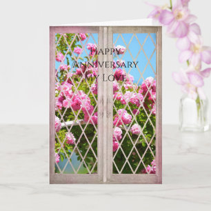 Carte Roses roses dans la fenêtre Anniversaire