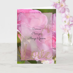 Carte Roses roses dorées paillettes Amour
