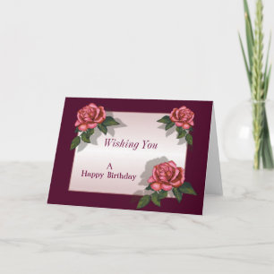 Carte Roses roses : Frontière rose-foncé : Anniversaire