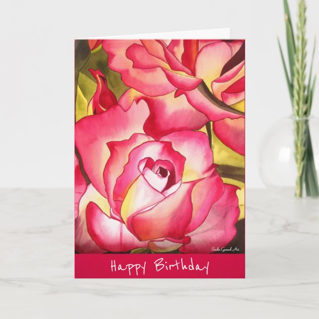 Carte Roses roses roses aquarelle fleur d'anniversaire A (Devant)