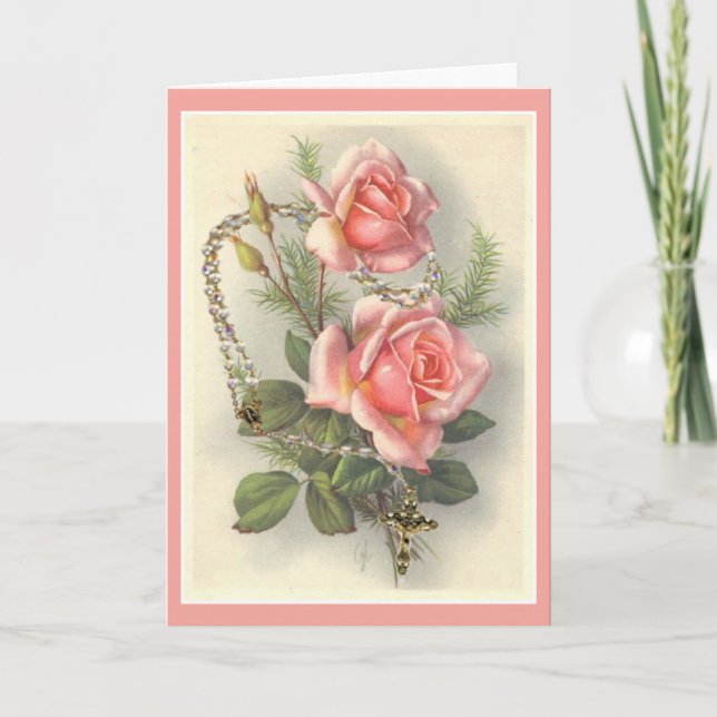 Carte Roses roses roses avec chapelet (Devant)