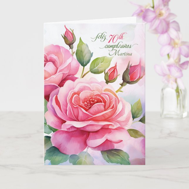 Carte Roses roses roses espagnoles 70 ans avec nom (Orchidée)